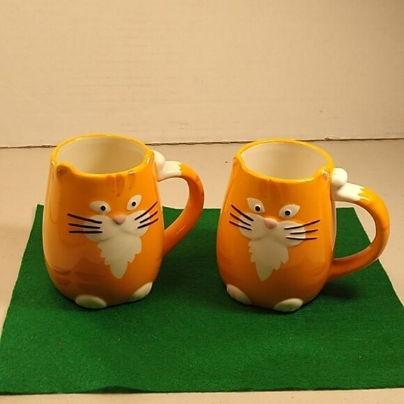 Tag Orange 3D Ceramic Cat w/ Whiskers Ears Feet Tail as Handle Kitch - Picture 1 of 11